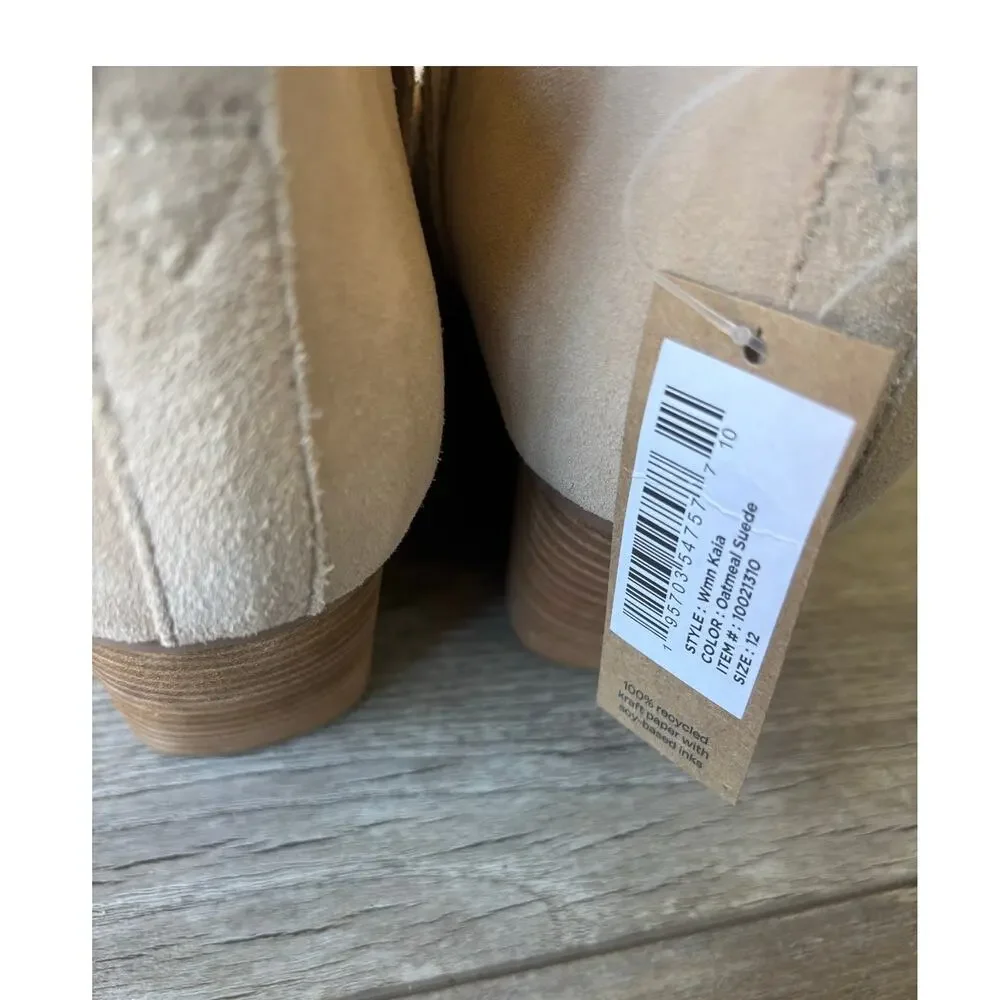 TOMS Kaia Wedge Booties Women’s Size 12 Oatmeal Suede Leather Ankle Boots NWT